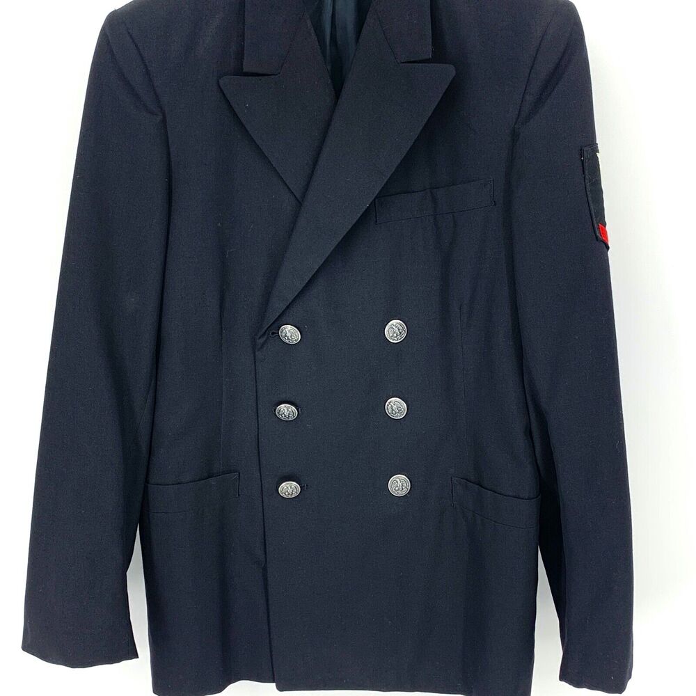 Vintage Naval Military Navy Blue Dress Wool Coat 38S